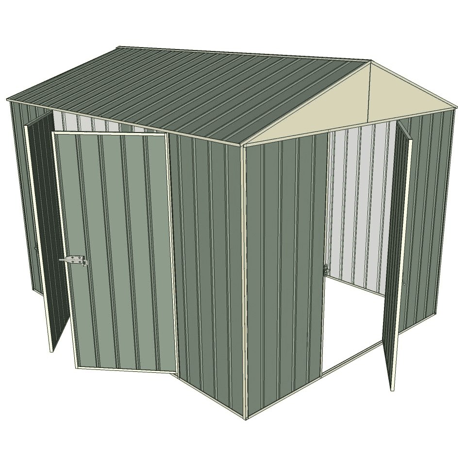 Garden shed gable 2.3x3.0m 1 hinged door + 2 hinged door green